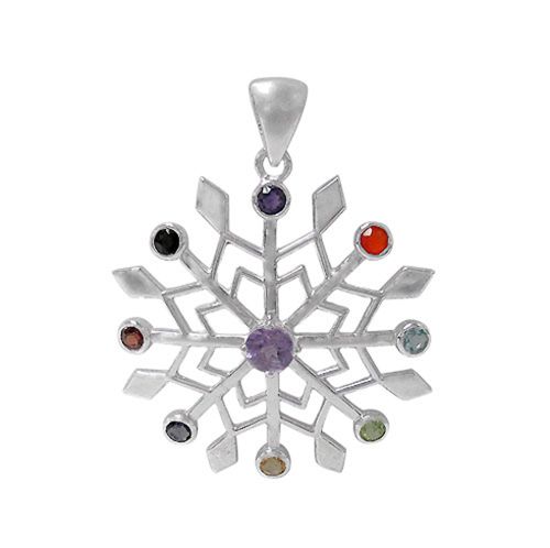 Sterling Silver Colourful Snowflake Pendant